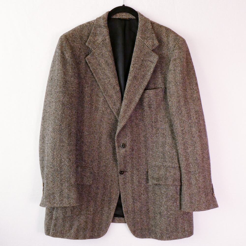 Vintage 50s Botany 500 Wool Chevron Weave Suit Jacket Size 42 Wood Buttons